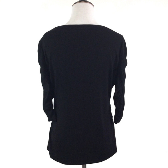 ❌SOLD❌Vince Camuto Ruched 3/4 Sleeve Top Black Med - Picture 3 of 5